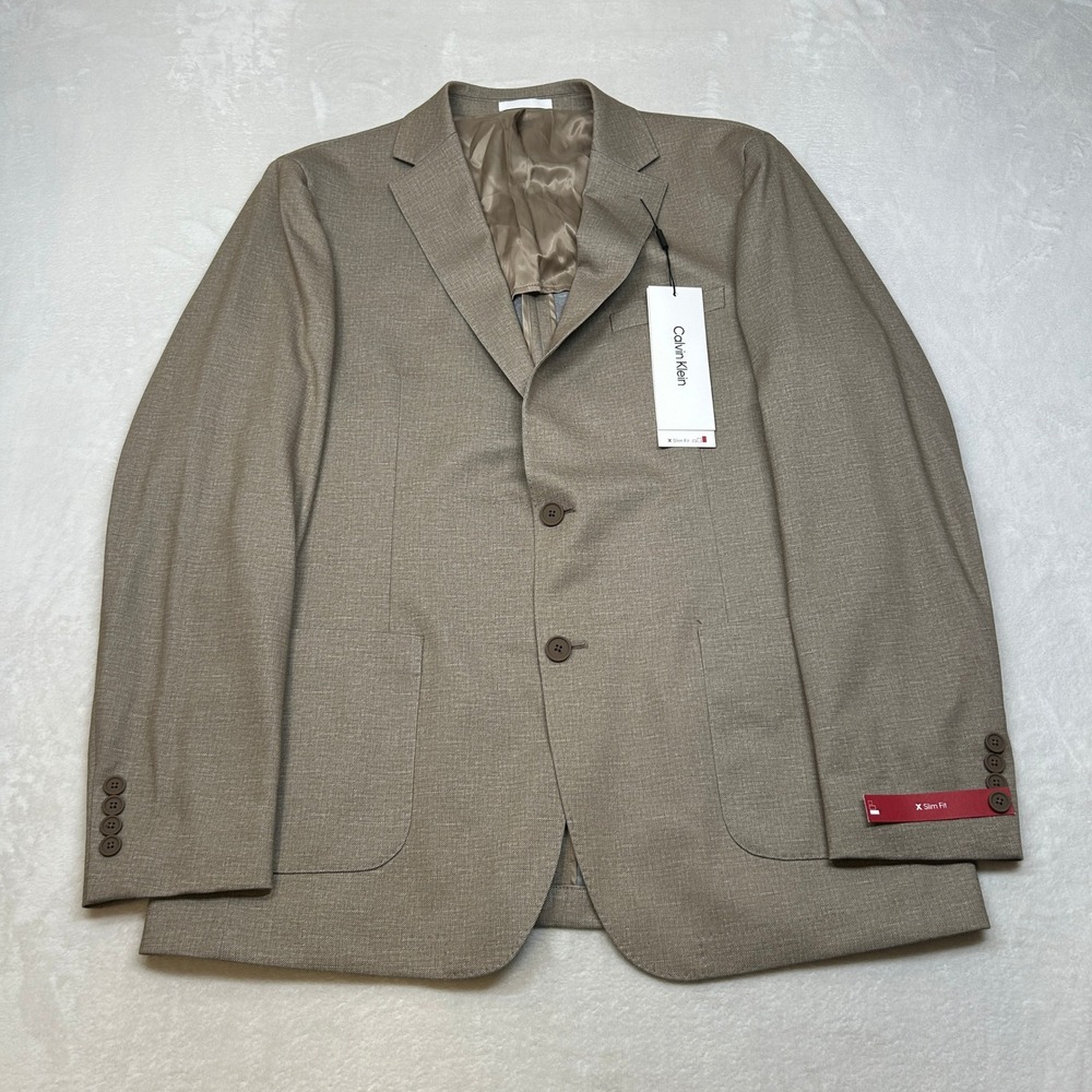 Calvin Klein Slim Fit Sport Coat Mens 44L 44 Tan Infinite Stretch $295 - Picture 2 of 13